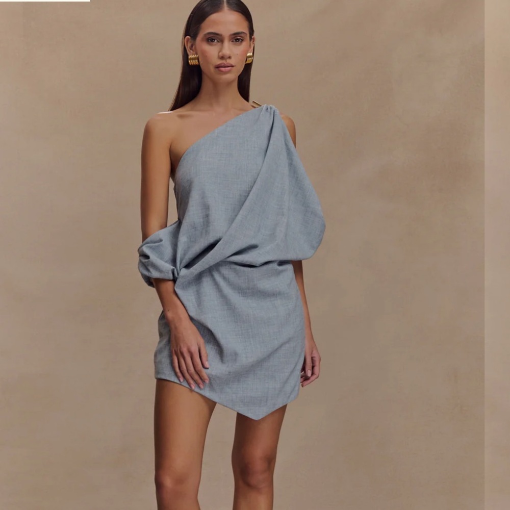 Meshki Women’s XXS Gabriella Draped Charcoal Blue Marle Mini Dress